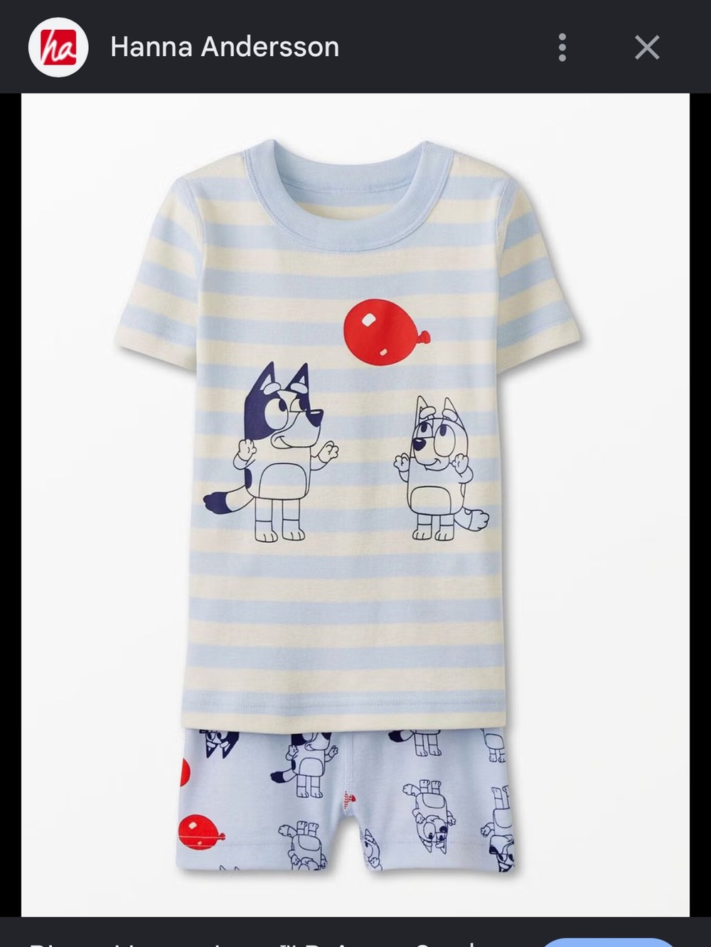 Hanna Andersson Light Blue and Cream Bluey Stripe Pajama Set with Red Balloon